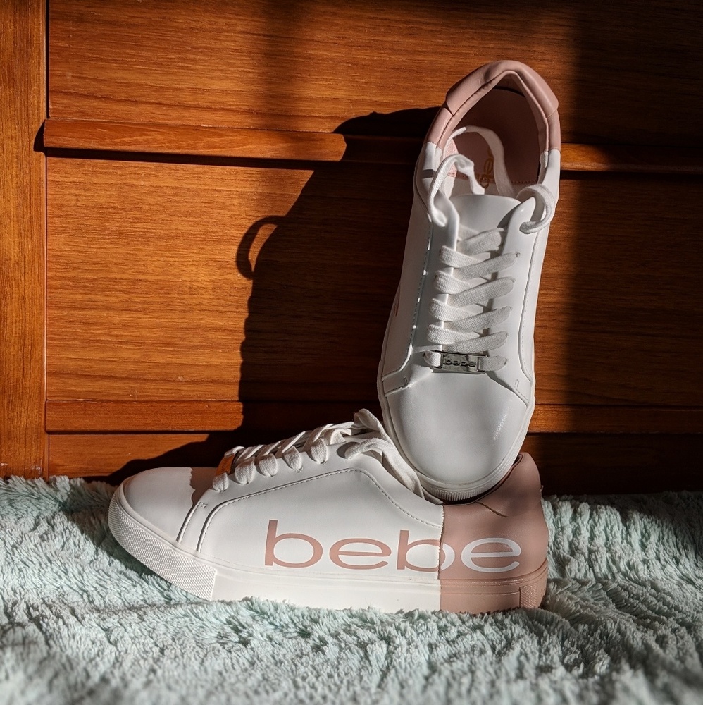 New Bebe Sport Charley Lace-Up Sneakers White Pink